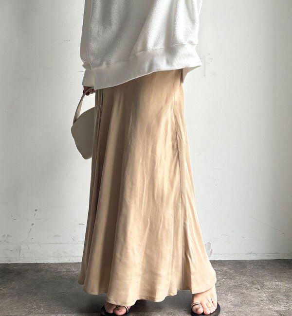  「ベルト付キュプラ混サテンスカート」|スカート|