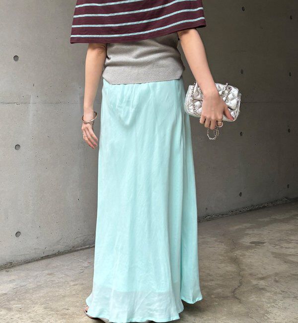  「ベルト付キュプラ混サテンスカート」|スカート|