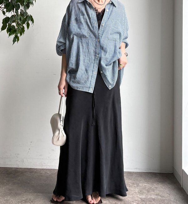  「ベルト付キュプラ混サテンスカート」|スカート|