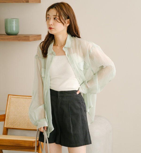  「【S.Lサイズ】オーガンジークレープシャツ」|シャツ・ブラウス|