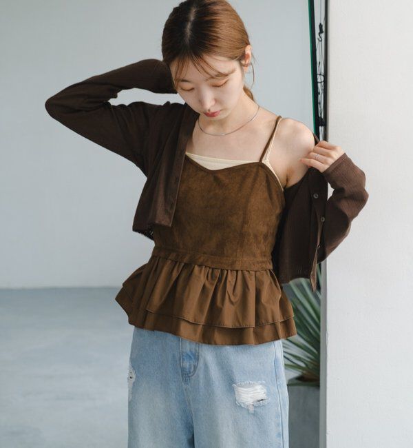  「【新色追加/2サイズ展開/5色展開】コットンレースチビカーディガン」|Tシャツ・カットソー|ブラウン