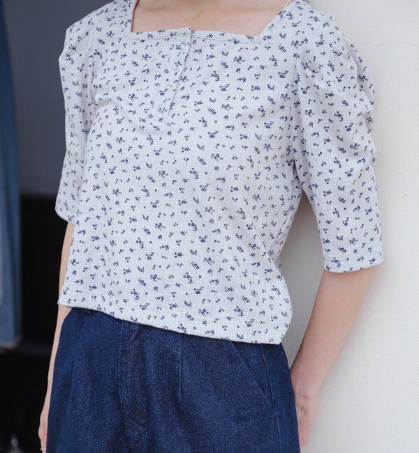  「小花柄ヘンリースクエアプルオーバー」|Tシャツ・カットソー|