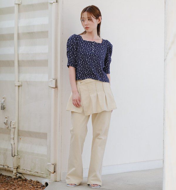  「小花柄ヘンリースクエアプルオーバー」|Tシャツ・カットソー|