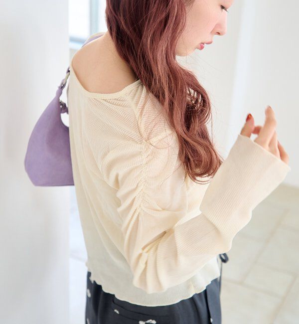  「【2サイズ展開】ストライプベロアフロッキー2wayカーディガン」|Tシャツ・カットソー|