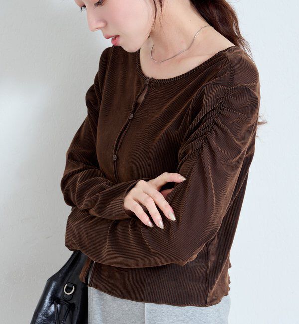  「【2サイズ展開】ストライプベロアフロッキー2wayカーディガン」|Tシャツ・カットソー|