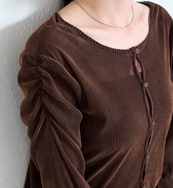  「【2サイズ展開】ストライプベロアフロッキー2wayカーディガン」|Tシャツ・カットソー|