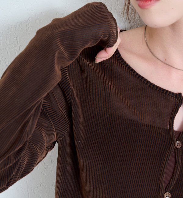  「【2サイズ展開】ストライプベロアフロッキー2wayカーディガン」|Tシャツ・カットソー|