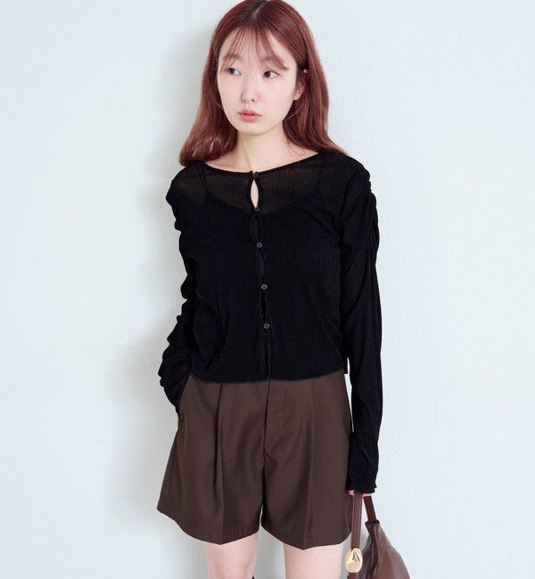  「【2サイズ展開】ストライプベロアフロッキー2wayカーディガン」|Tシャツ・カットソー|