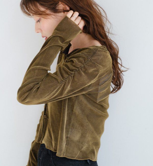  「【2サイズ展開】ストライプベロアフロッキー2wayカーディガン」|Tシャツ・カットソー|