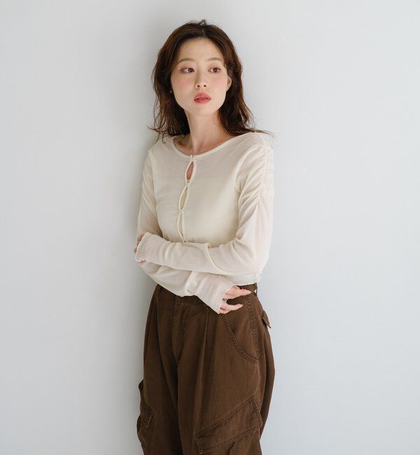  「【2サイズ展開】ストライプベロアフロッキー2wayカーディガン」|Tシャツ・カットソー|