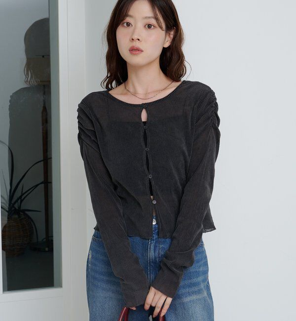  「【2サイズ展開】ストライプベロアフロッキー2wayカーディガン」|Tシャツ・カットソー|