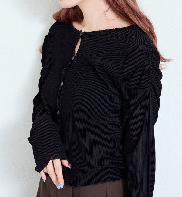  「【2サイズ展開】ストライプベロアフロッキー2wayカーディガン」|Tシャツ・カットソー|ブラック