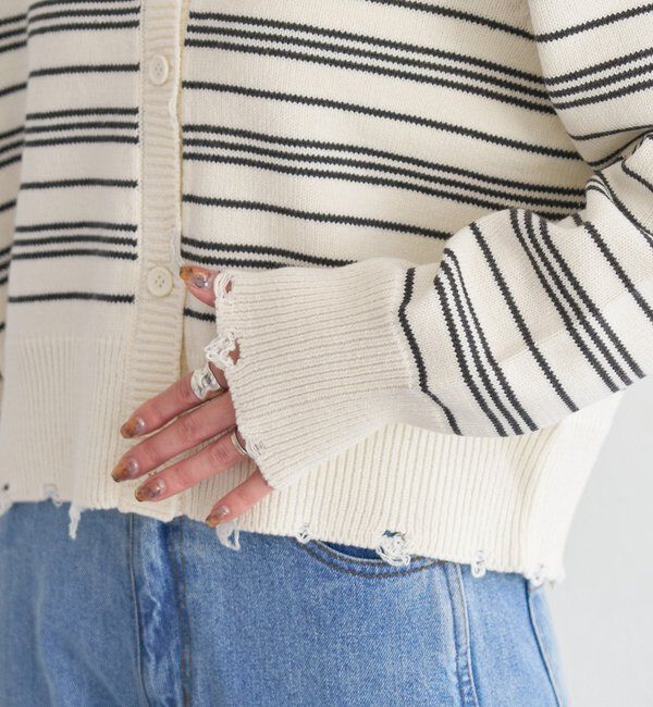  「B ボーダーダメージカーディガン」|その他|