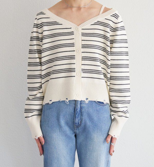  「B ボーダーダメージカーディガン」|その他|