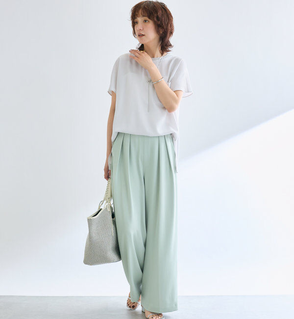  「【ウォッシャブル】【シーズンレスで使える】タックワイドスラックス」|チノ|