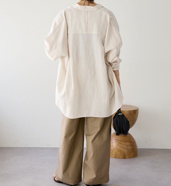  「予約【女性らしい抜け感】リネン混ストライプシャツ」|シャツ・ブラウス|
