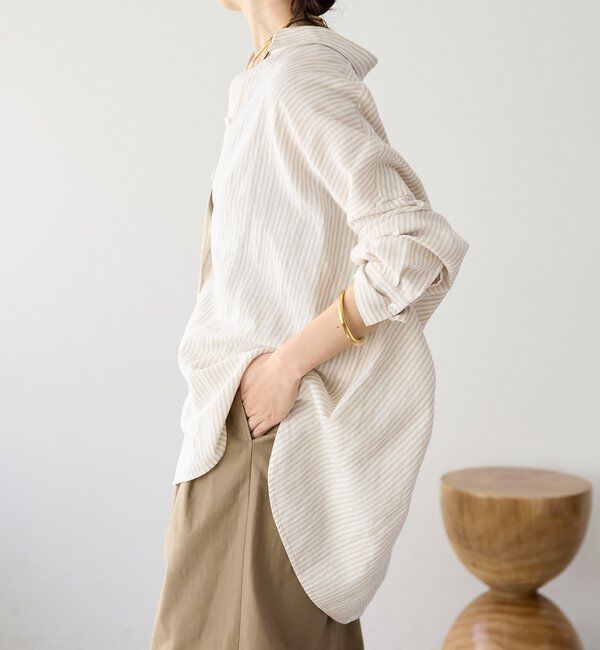  「予約【女性らしい抜け感】リネン混ストライプシャツ」|シャツ・ブラウス|