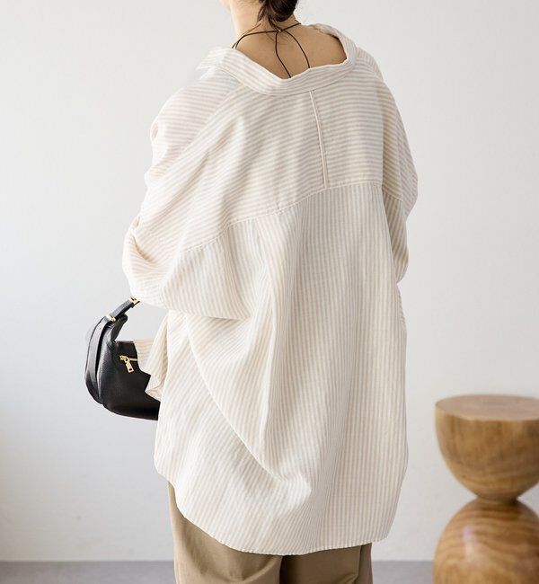  「予約【女性らしい抜け感】リネン混ストライプシャツ」|シャツ・ブラウス|