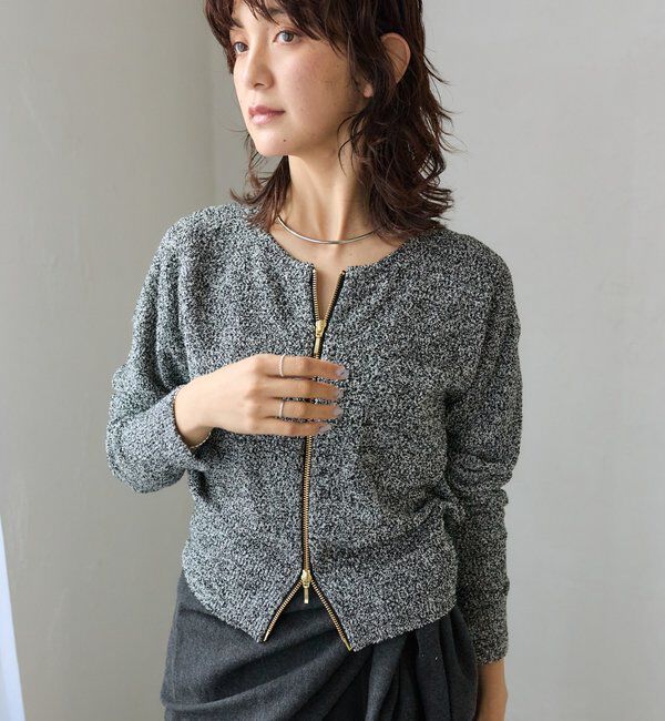  「【大人のこなれ感】メランジブークレーZIPニット」|カーディガン|