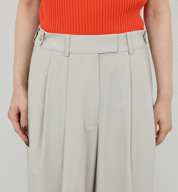  「【ウエスト調整可能】【手洗い可】梳毛タックワイドパンツ」|チノ|