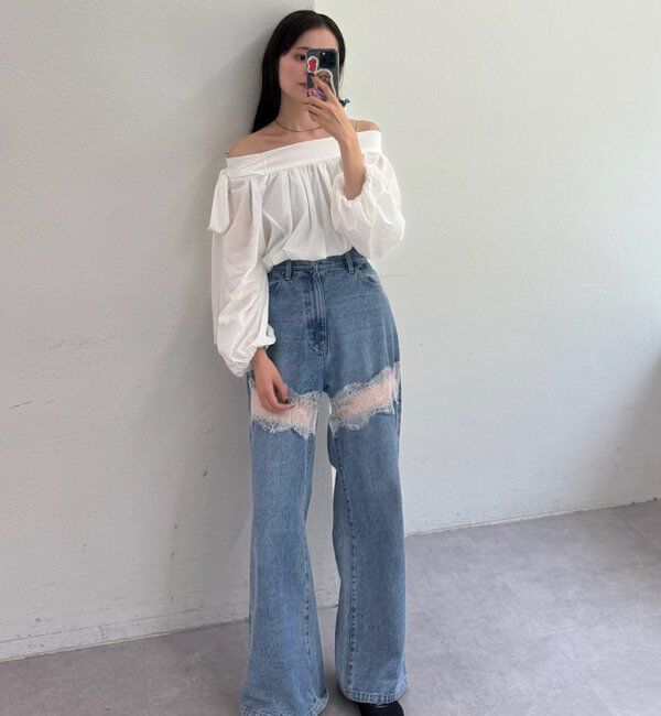  「レース切替デニム」|デニム|