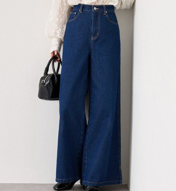  「裾スリットフレアデニム」|デニム|ブルー