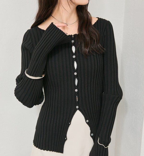  「ラウンドスリットリブカーディガン」|カーディガン|ブラック