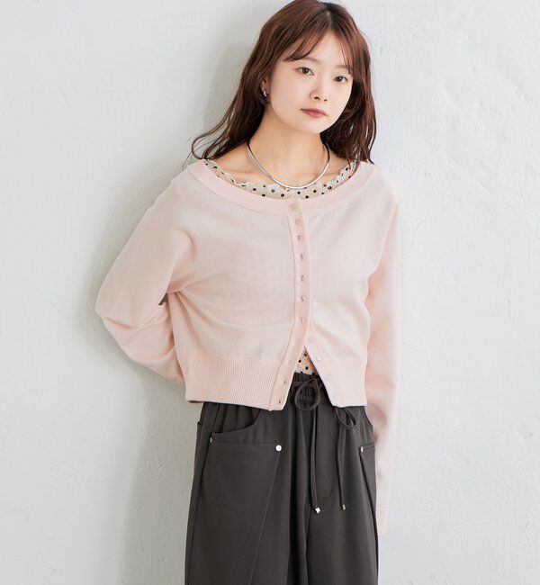  「ワイドネッククリアボタンカーディガン」|カーディガン|