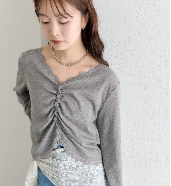  「ギャザーレースリブカーディガン」|Tシャツ・カットソー|