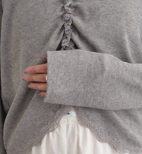  「ギャザーレースリブカーディガン」|Tシャツ・カットソー|