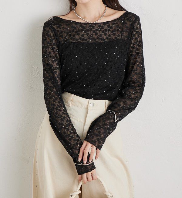  「シャイニーレースロングTシャツ」|Tシャツ・カットソー|