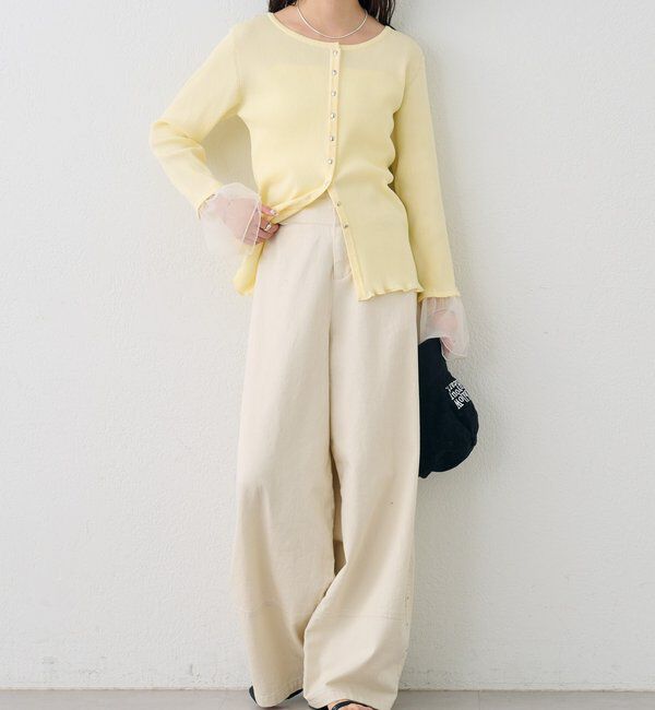  「袖チュール付きリブカーディガン」|カーディガン|