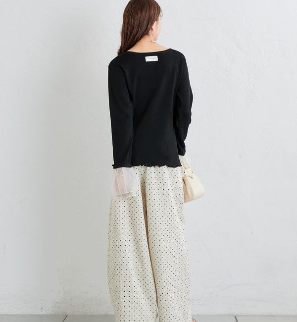  「袖チュール付きリブカーディガン」|カーディガン|