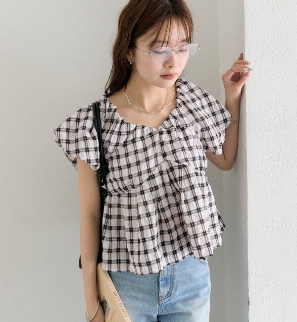  「チェックパフブラウス」|シャツ・ブラウス|