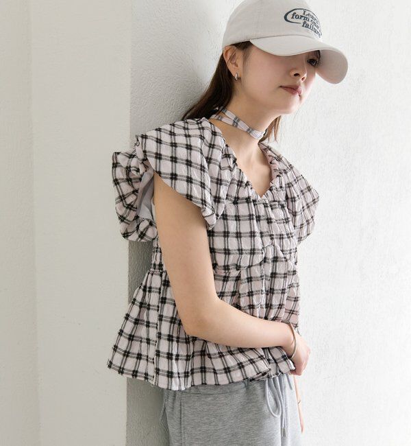 「チェックパフブラウス」|シャツ・ブラウス|
