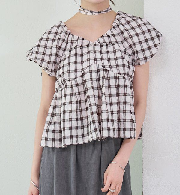  「チェックパフブラウス」|シャツ・ブラウス|