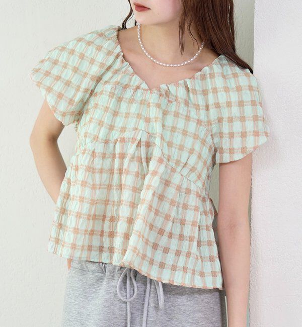  「チェックパフブラウス」|シャツ・ブラウス|