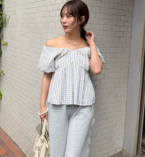  「チェックパフブラウス」|シャツ・ブラウス|