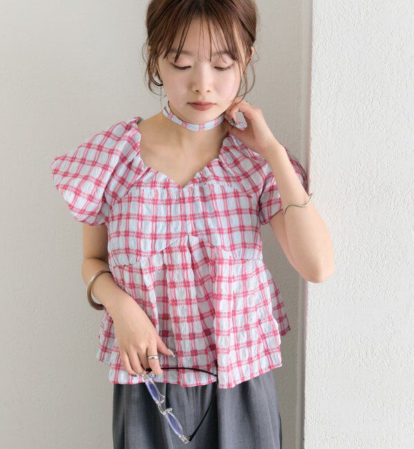  「チェックパフブラウス」|シャツ・ブラウス|