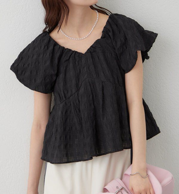  「チェックパフブラウス」|シャツ・ブラウス|ブラック