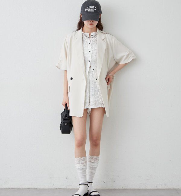  「袖口ギャザー半袖ジャケット」|テーラードジャケット|