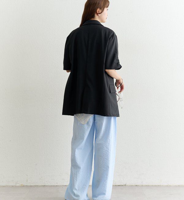  「袖口ギャザー半袖ジャケット」|テーラードジャケット|