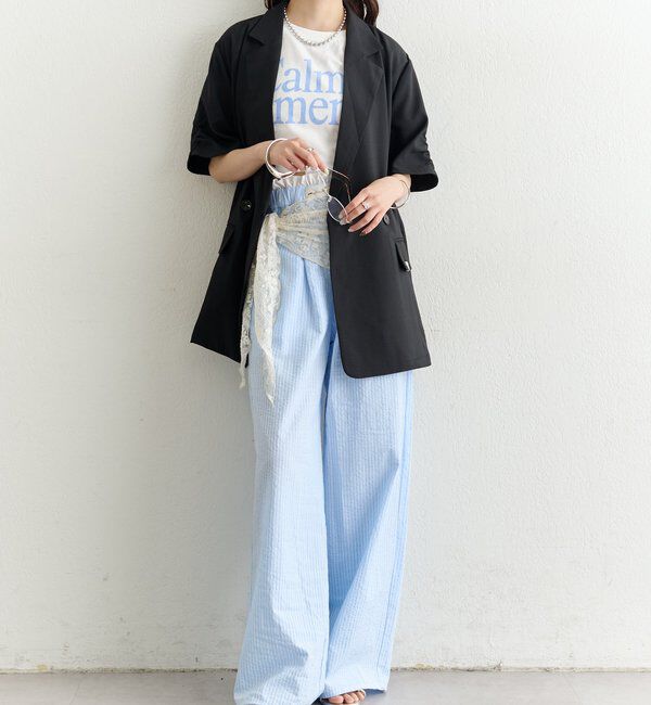  「袖口ギャザー半袖ジャケット」|テーラードジャケット|