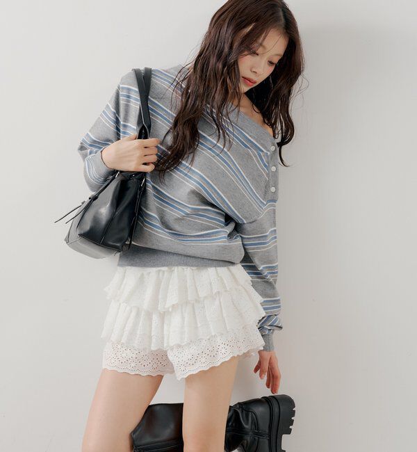  「ワンショルボーダーニット」|ニット・セーター|