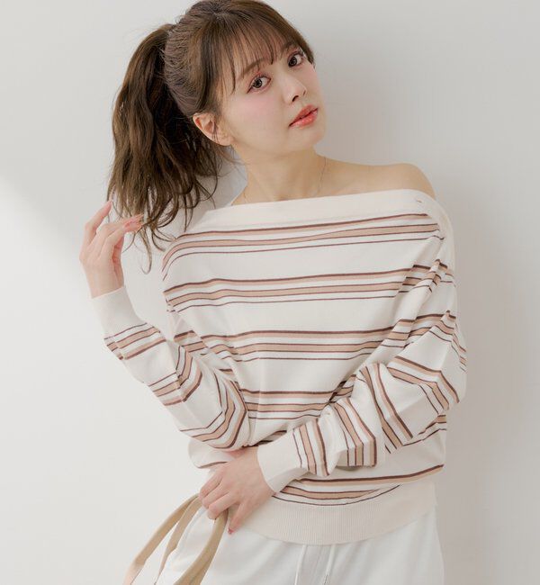  「ワンショルボーダーニット」|ニット・セーター|