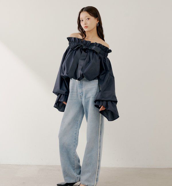  「【SALON by Chico】サイドパールラインカーブデニム」|デニム|