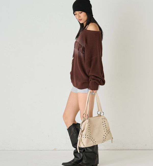  「スタッズショルダーバッグ（無地/ドット柄）」|トートバッグ|