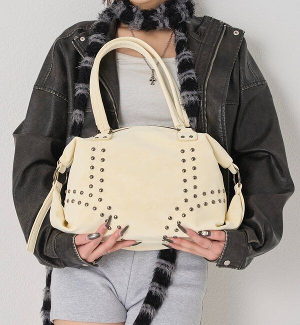  「スタッズショルダーバッグ（無地/ドット柄）」|トートバッグ|イエロー