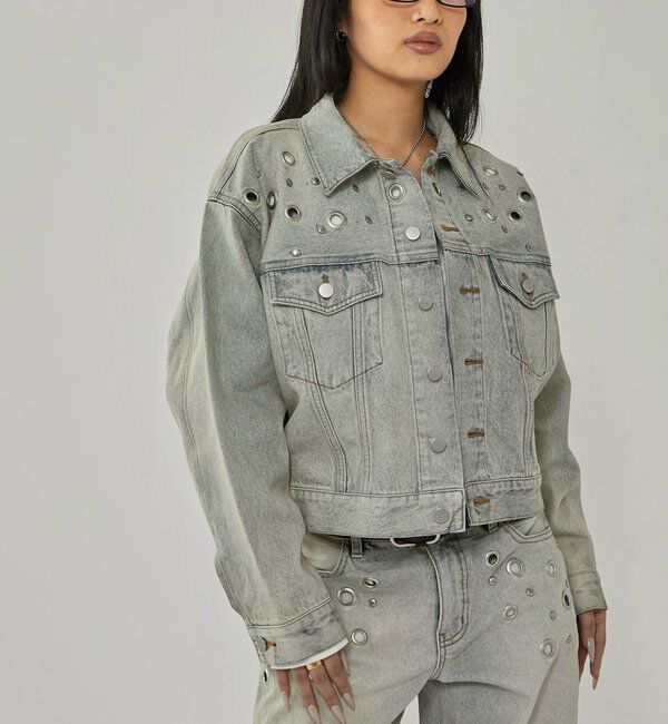  「【UNISEX/ユニセックス】アイレットデニムジャケット」|ブルゾン・スタジャン|