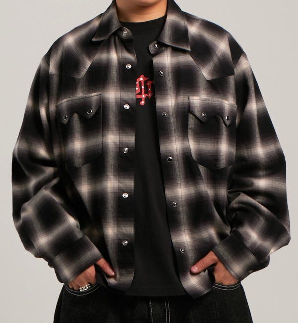  「【Sourcream】ウエスタンオンブレチェックシャツ」|シャツ・ブラウス|ブラック